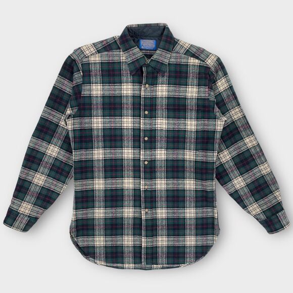 VINTAGE Pendleton Board Shirt Mens Medium Green Plaid Blackwatch Wool USA Made - Picture 2 of 11